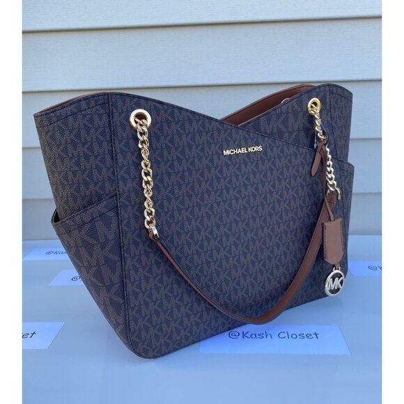 Michael Kors shoulder bag tote xchain bag jet set bag MK signature brown - Picture 4 of 12